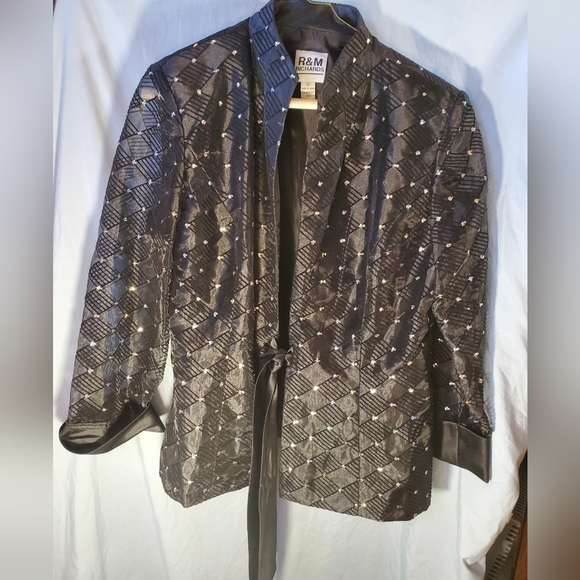 R&M Richards Black Sequin Open Front Jacket size 12 - Picture 3 of 13